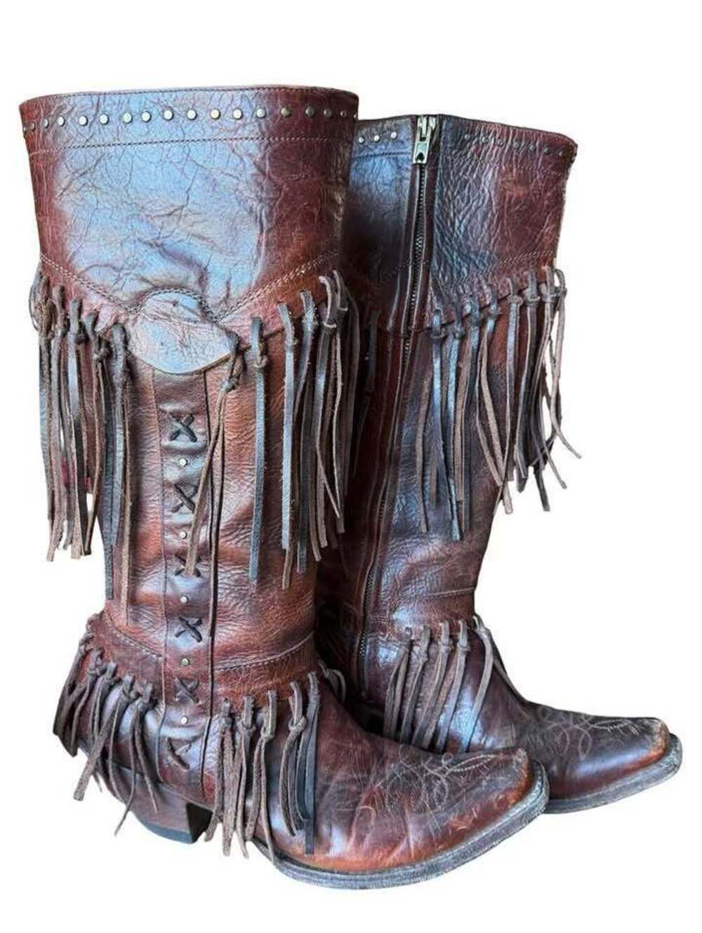 Old Gringo / Yippee Ki Yay Leather Fringe Boots – High-End Western Boho (Size 8)
